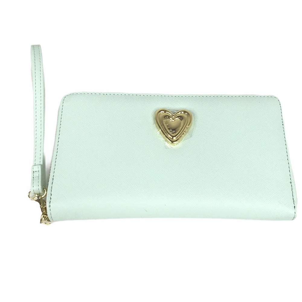 Betsey Johnson Zip Around Wallet with Heart Light Blue